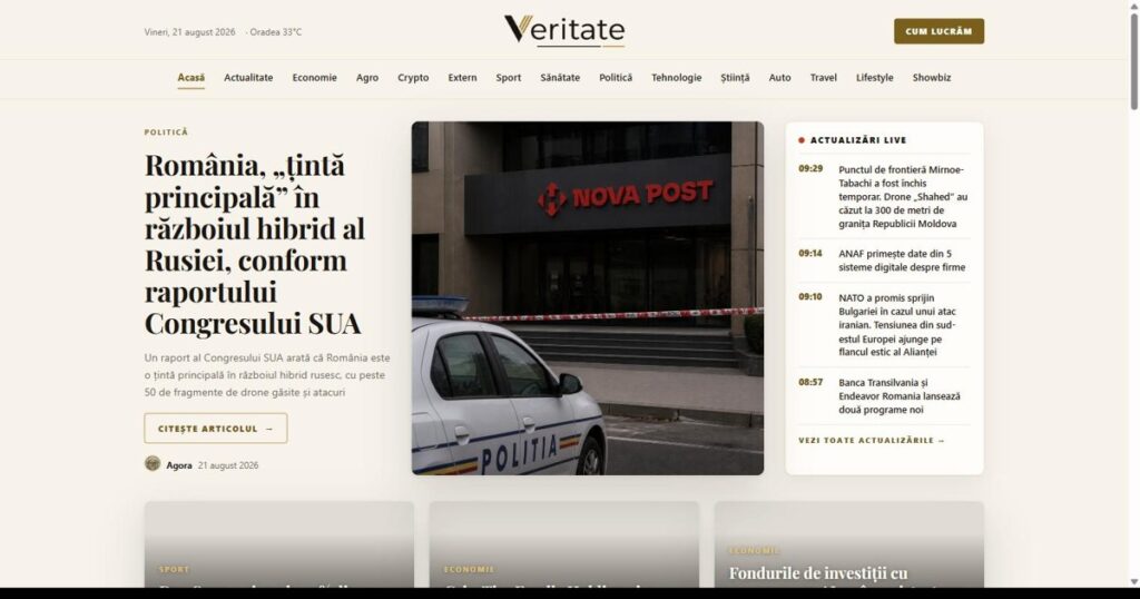 Veritate.ro propune știri scrise integral de AI, pentru cititorii care vor fapte separate de opinii