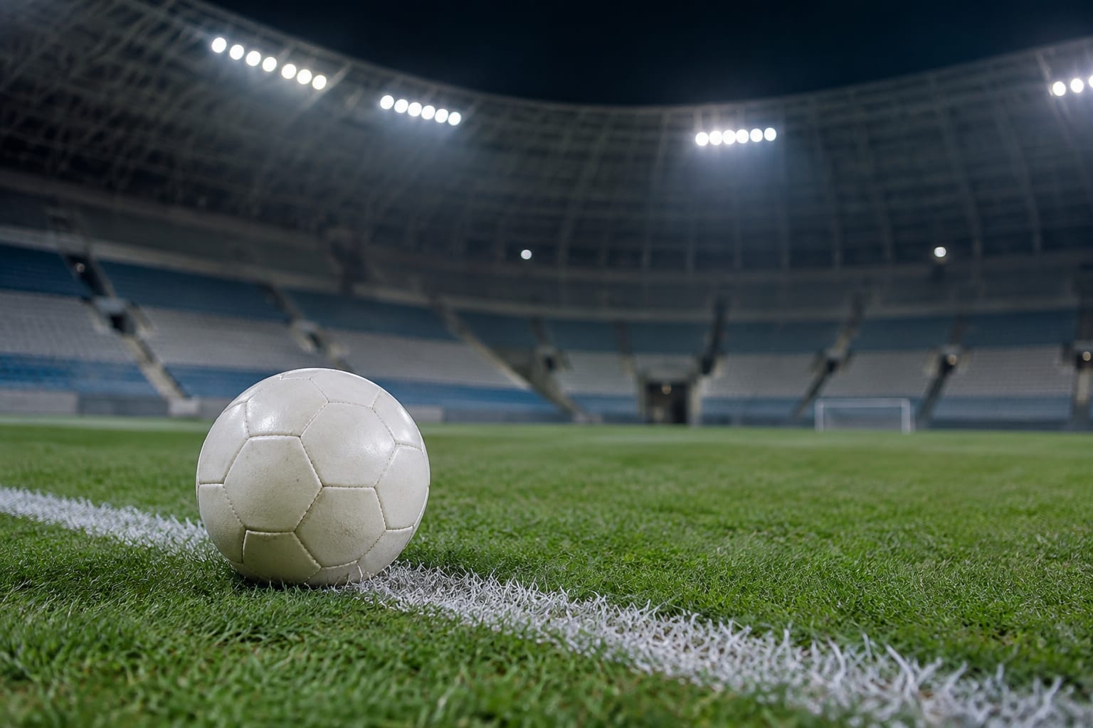 Minge de fotbal pe un stadion pregătit pentru meci